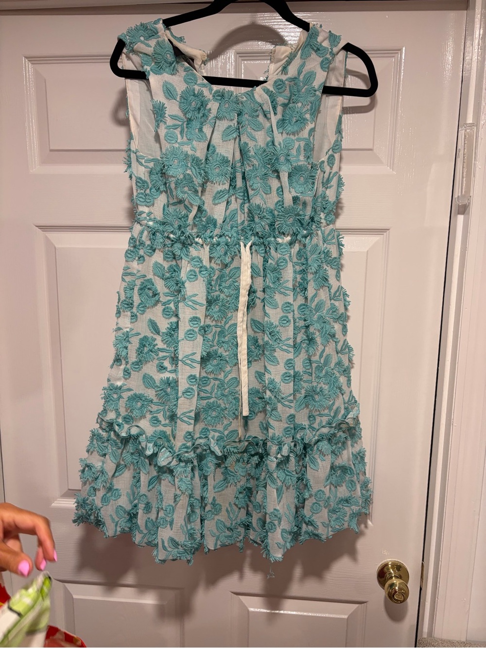 Moschino Teal Floral Applique Ruffle Dress for Girls